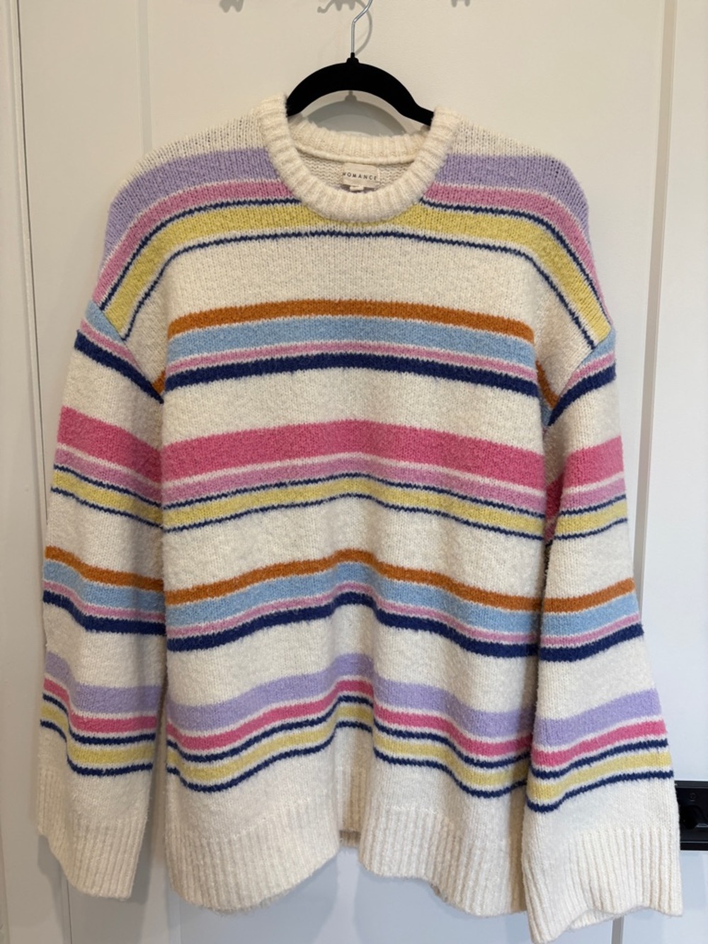Womance Cream Multicolor Striped Crewneck Sweater